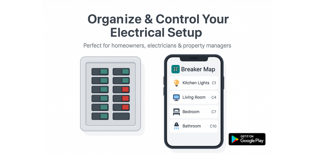 Breaker Map app showing organized electrical circuits